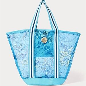 Lilly Pulitzer GWP Mesh Tote Bellevue Blue Breakers Beach